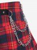 Gothic Studded Checked Chain Embellish Pleated Skirt -  