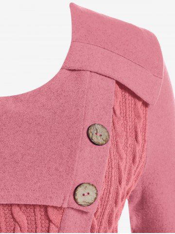 Plus Size Asymmetric Mock Buttons Cable Knit Sweater