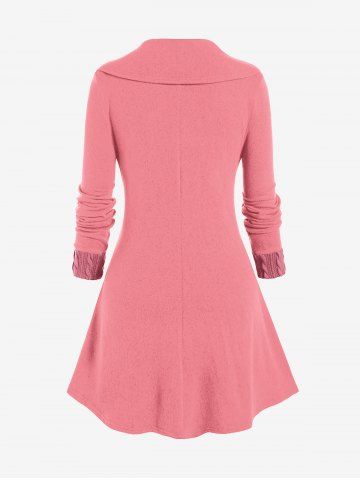 Plus Size Asymmetric Mock Buttons Cable Knit Sweater