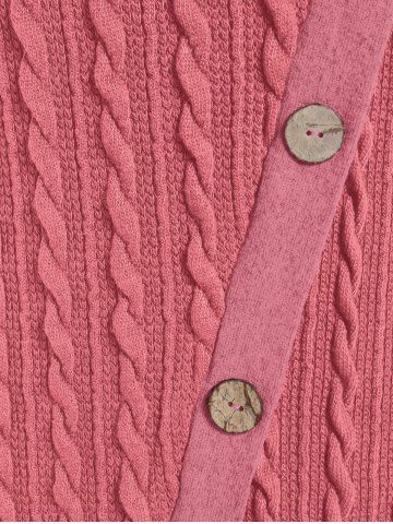 Plus Size Asymmetric Mock Buttons Cable Knit Sweater