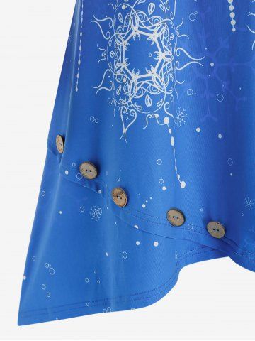 Plus Size Snowflake Print Mock Button Tunic Tee