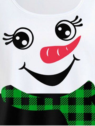 Plus Size Christmas Snowman Printed Plaid Long Sleeves Tee