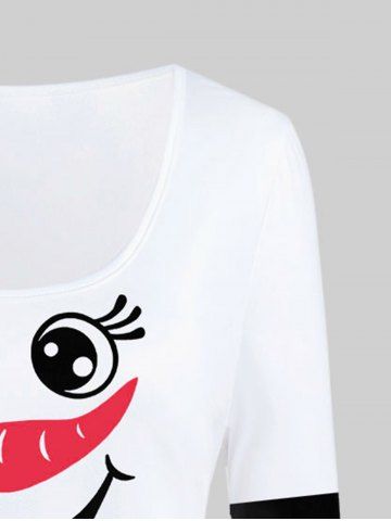 Plus Size Christmas Snowman Printed Plaid Long Sleeves Tee