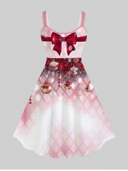 Plus Size Christmas 3D Balls Plaid Bowknot Print Ombre A Line Dress -  