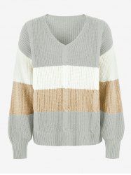 Plus Size Cable Knit Block Striped Sweater -  