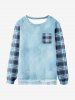 Sweat-shirt 3D à Carreaux pour Enfants Doublure en Denim avec Poche - Bleu clair 140
