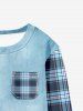 Sweat-shirt 3D à Carreaux pour Enfants Doublure en Denim avec Poche - Bleu clair 140