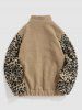 Leopard Print Fluffy Faux Sherpa Zip Fly Jacket -  