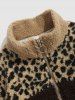 Leopard Print Fluffy Faux Sherpa Zip Fly Jacket -  