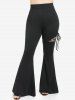 Plus Size Lace Panel Cinched Ruched Skinny Pull On Flare Pants -  