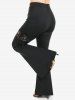 Plus Size Lace Panel Cinched Ruched Skinny Pull On Flare Pants -  
