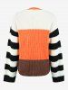 Plus Size Lace-up Striped Colorblock Sweater -  