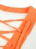 Pull Rayé en Blocs de Couleurs Grande Taille à Lacets - Orange XL