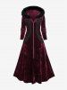Manteau à Capuche Long Applique en Dentelle en Fausse Fourrure Grande Taille en Velours - Rouge foncé L | US 12