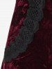 Plus Size Faux-fur Hooded Lace Applique Crushed Velvet Long Coat -  