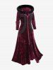 Plus Size Faux-fur Hooded Lace Applique Crushed Velvet Long Coat -  