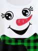 Plus Size Christmas Snowman Printed Plaid Long Sleeves Tee -  