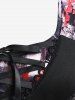 Haut Tunique à Imprimé Abstrait de Grande Taille à Manches Evasées à Lacets - Noir L | États-Unis 12