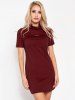 Cut Out Turtleneck Short Sleeve Mini Tee Dress And Hooded Fleece Coat Set -  