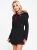 Cut Out Turtleneck Short Sleeve Mini Tee Dress And Hooded Fleece Coat Set -  