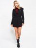 Cut Out Turtleneck Short Sleeve Mini Tee Dress And Hooded Fleece Coat Set -  