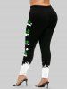 Plus Size Christmas Hats Printed Two Tone Leggings -  