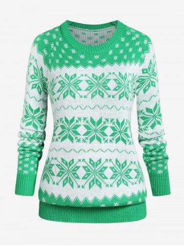 Plus Size Snowflake Christmas Sweater - GREEN - XL