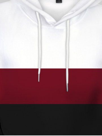 Mens Front Pocket Colorblock Flocking Lined Pullover Hoodie