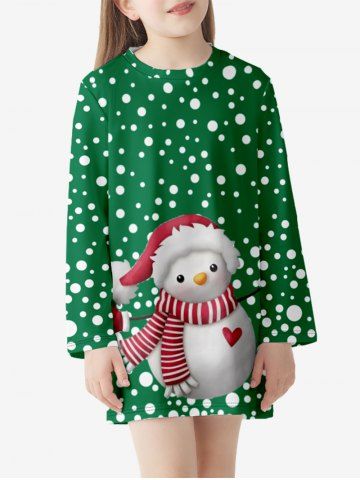 Kid Christmas Polka Dot Snowman Print Long Sleeve T-shirt Dress