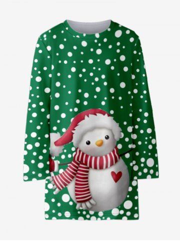 Kid Christmas Polka Dot Snowman Print Long Sleeve T-shirt Dress