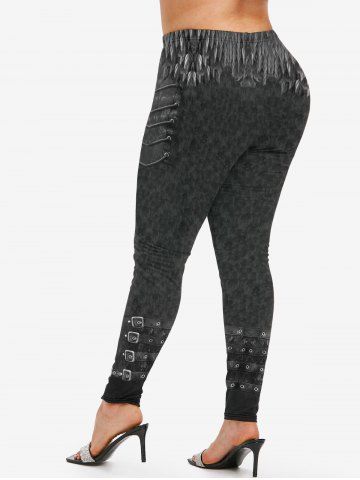 Plus Size High Waist 3D Buckled Denim Print Skinny Jeggings