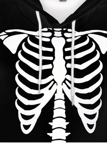 Halloween Gothic Skeleton Print Brushed Pullover Hoodie For Men