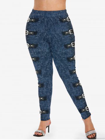 Gothic 3D Buckle Jean Print Jeggings