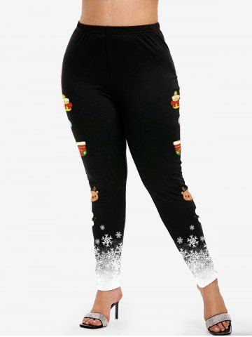 Christmas Snowflake Print T-shirt and High Rise Christmas Printed Leggings Plus Size Outfit