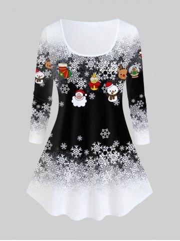 Christmas Snowflake Print T-shirt and High Rise Christmas Printed Leggings Plus Size Outfit