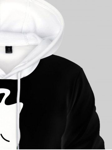 Mens Drawstring Cat Print Colorblock Hoodie