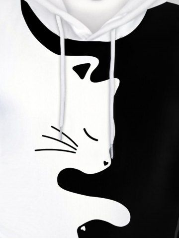 Mens Drawstring Cat Print Colorblock Hoodie