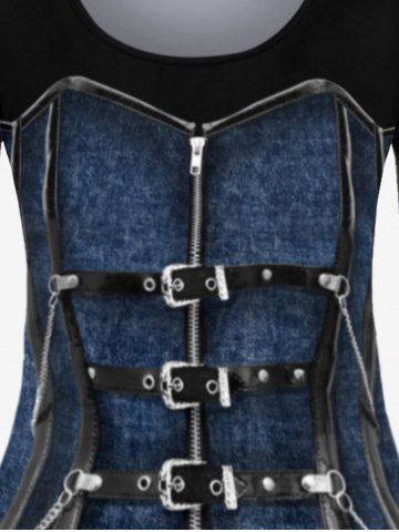 Gothic 3D Jean Buckle Print Long Sleeve T-shirt