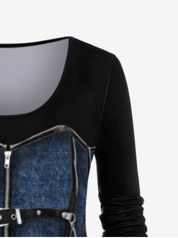 Gothic 3D Jean Buckle Print Long Sleeve T-shirt