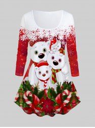 Plus Size Christmas Snowflake Snowman Printed Long Sleeves Tee -  