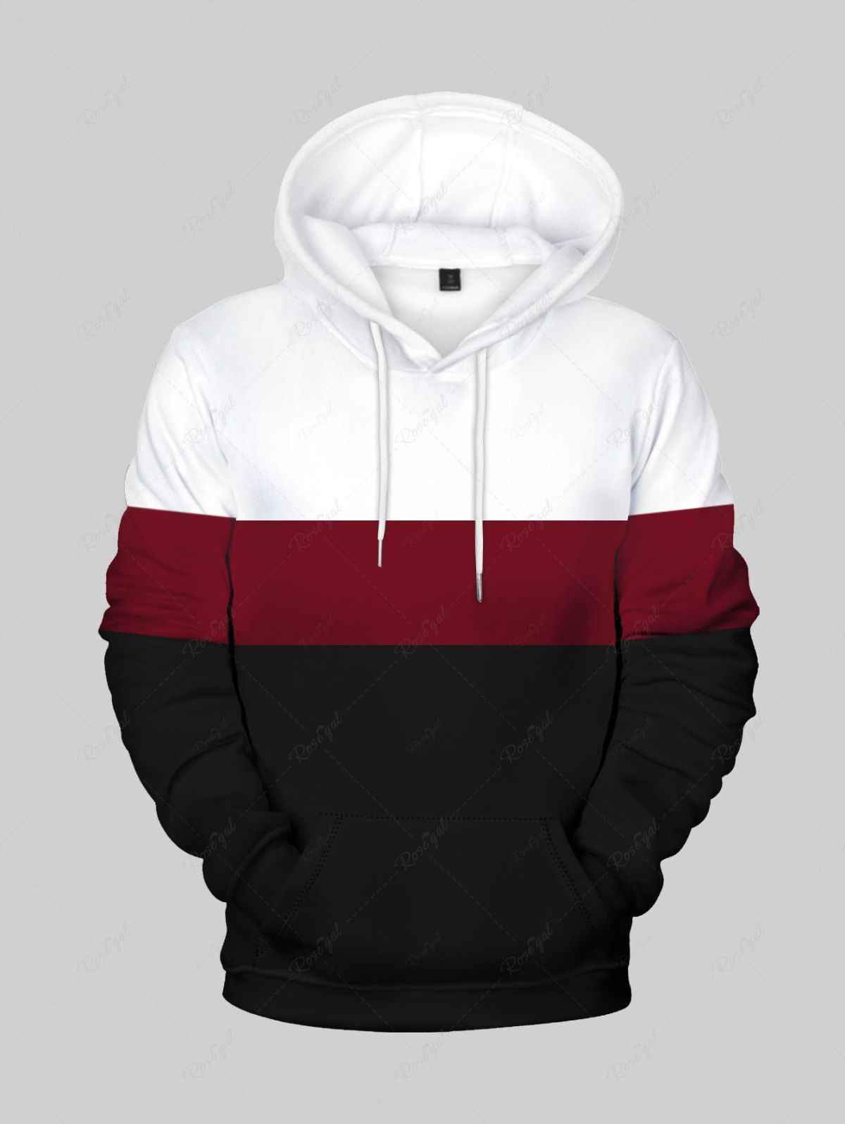 Latest Mens Front Pocket Colorblock Flocking Lined Pullover Hoodie  