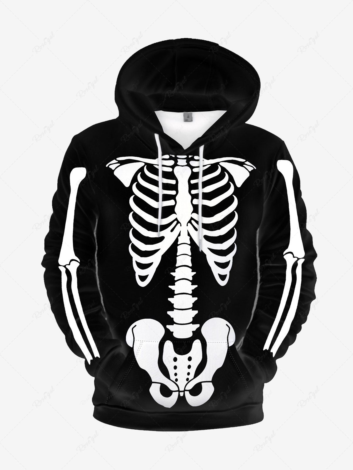 Store Halloween Gothic Skeleton Print Brushed Pullover Hoodie For Men  