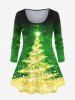 Plus Size 3D Sparkles Christmas Tree Printed Long Sleeves Tee and Leggings Matching Set Outfit -  
