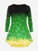 Plus Size 3D Sparkles Christmas Tree Printed Long Sleeves Tee and Leggings Matching Set Outfit -  