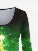 Plus Size 3D Sparkles Christmas Tree Printed Long Sleeves Tee and Leggings Matching Set Outfit -  