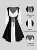 Plus Size 3D Lace Up Print Two Tone Dress -  