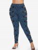 Gothic 3D Buckle Jean Print Jeggings -  