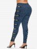 Gothic 3D Buckle Jean Print Jeggings -  