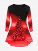 Plus Size Christmas Tree Print Ombre T-shirt -  