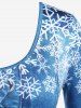 T-shirt à Imprimé 3D Flocon de Neige Denim de Grande Taille à Manches Longues - Bleu profond 4X | US 26-28